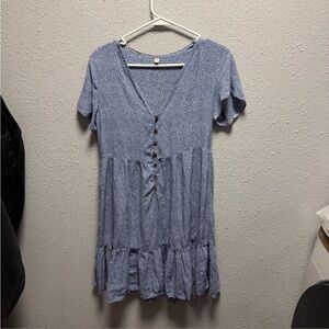 ROMWE Blue Button-Front Dress